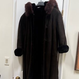 Searle Dark Brown Coat with Fur Trim